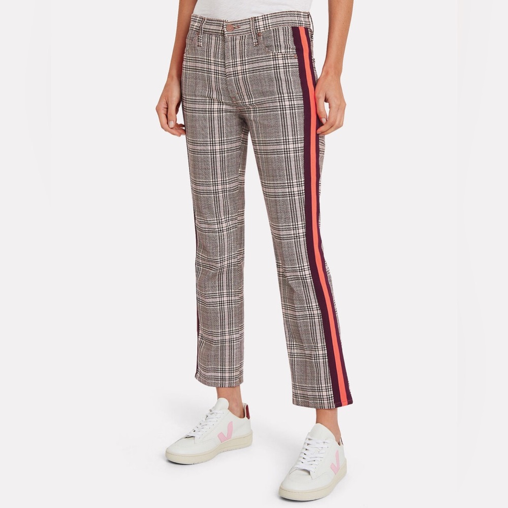 MOTHER The Insider Plaid Ankle Jeans Pants Neon Plum Mauve Pink 24